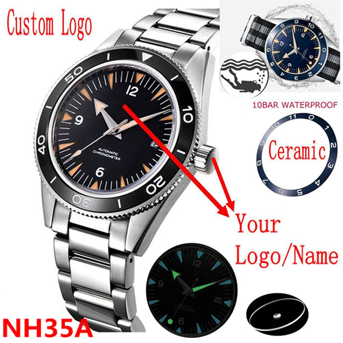 Luxury Watch Logos - Własne logo NH35 zegarek z mechanizmem