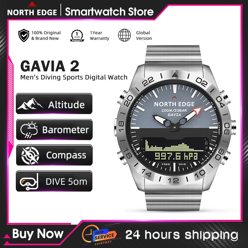 Compass Watch Luxury - NORTH EDGE Męski Zegarek Nurkowy Wojskowy