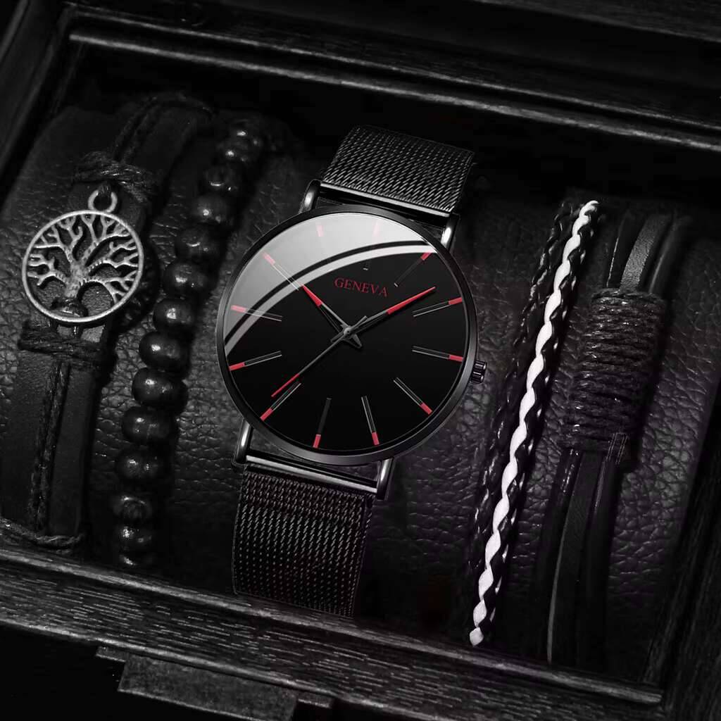 Luxury Watch All Black - 5PCS/zestaw modny zegarek męski luksusowy czarny