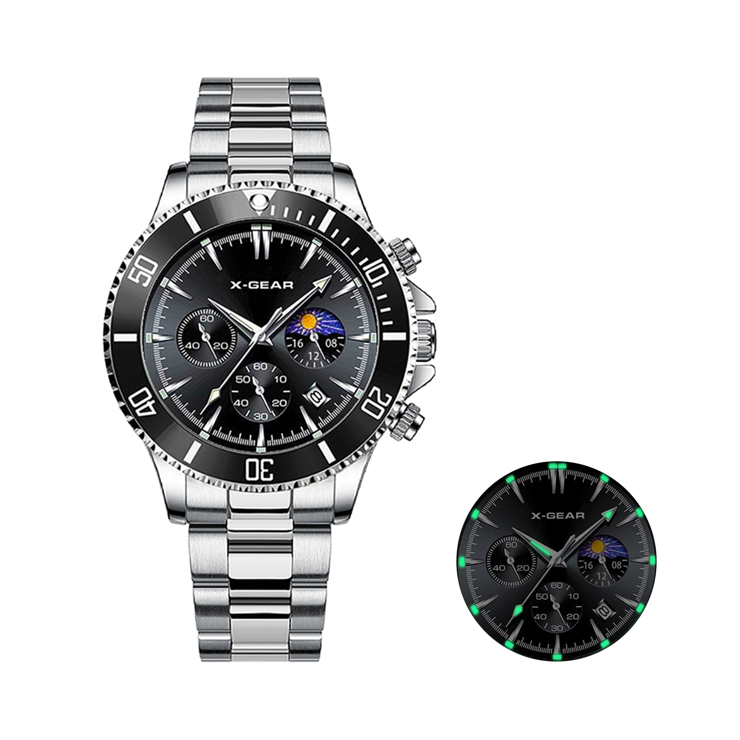 Luxury Watch All Black - Zegarek męski X-GEAR Fashion Calendar, kwarcowy,