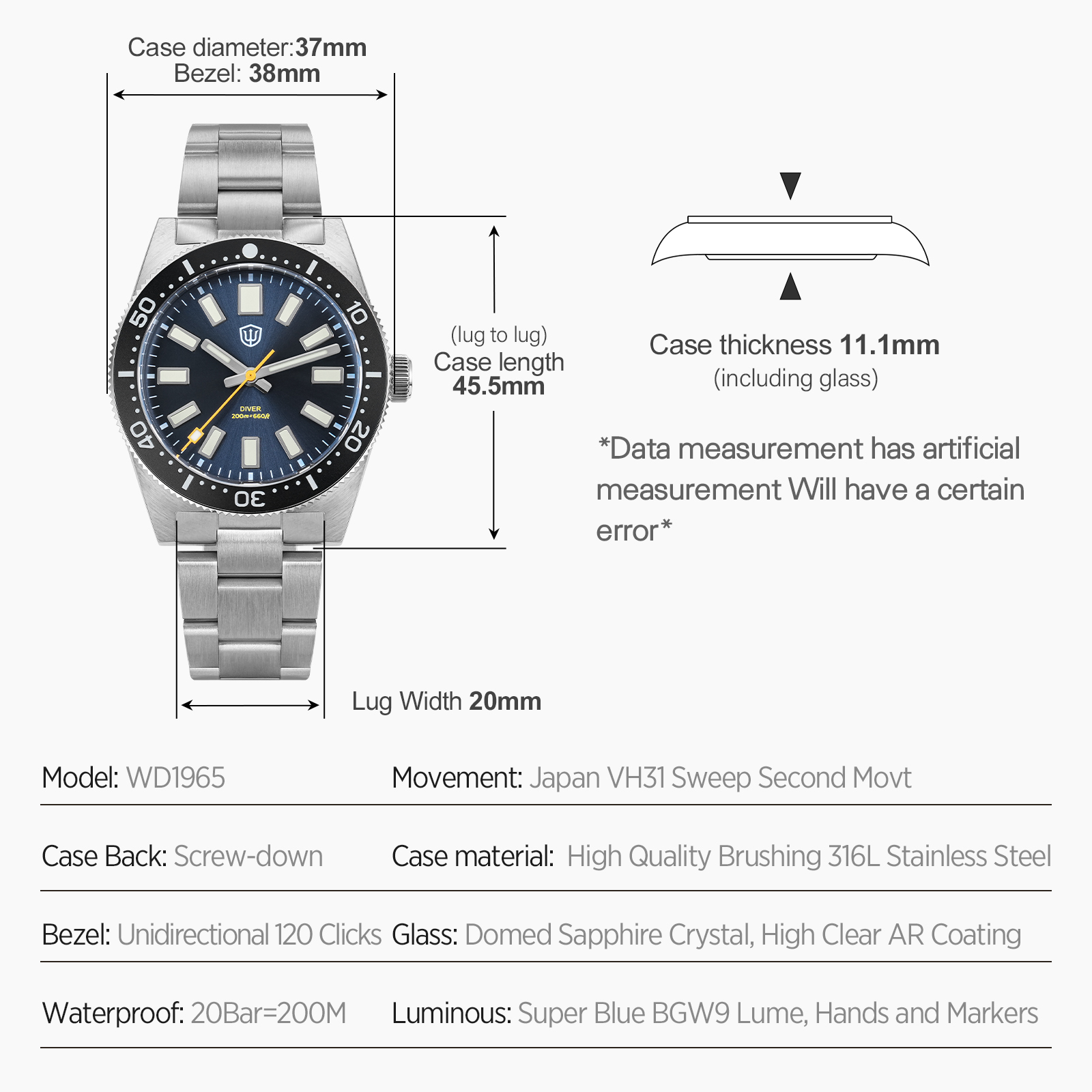 Watchdives 37mm WD1965 V2 Męsk – Luxury Watch And Bracelet recenzja i cena
