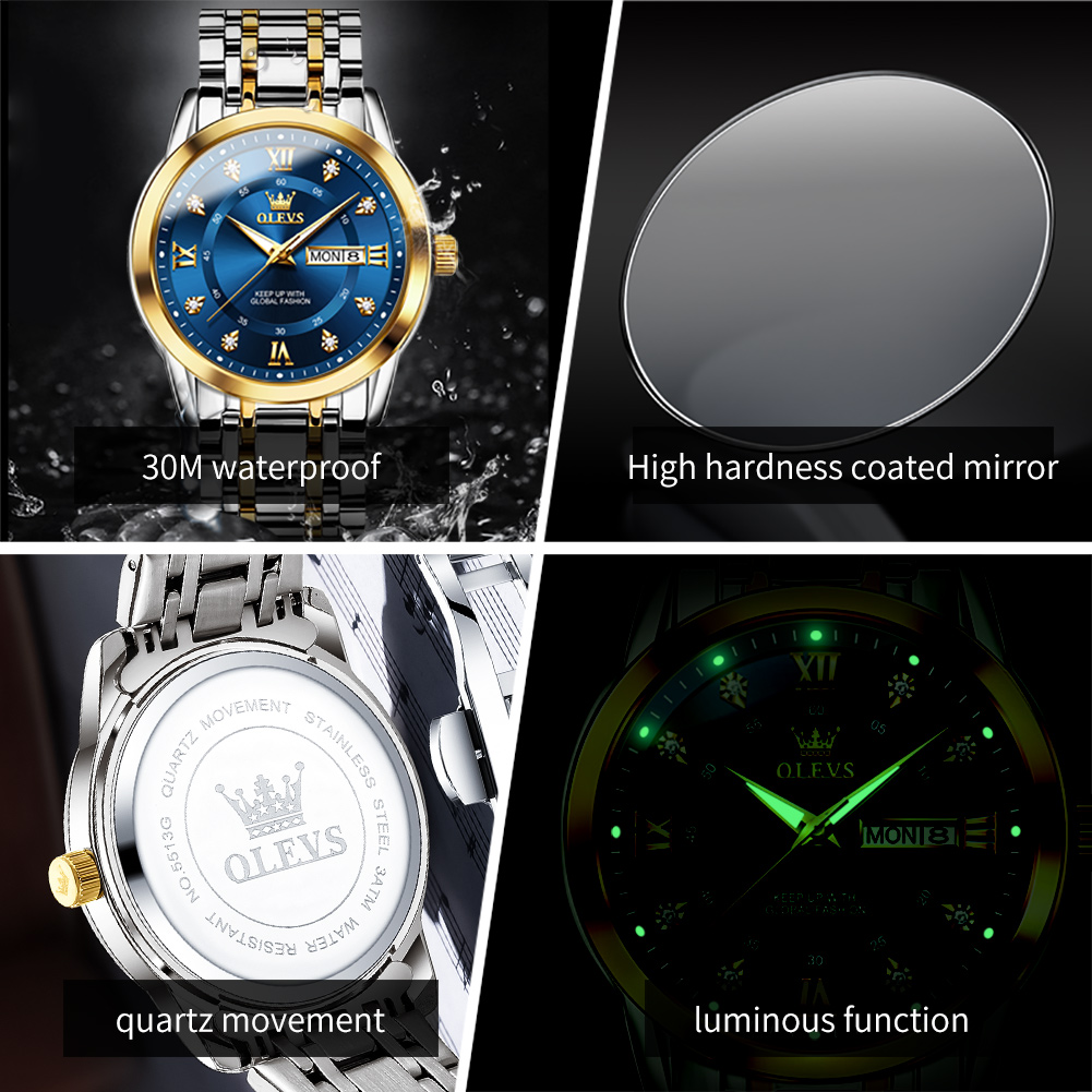 OLEVS 5513 Męski Zegarek Stal  – Luxury Watch Business recenzja i cena