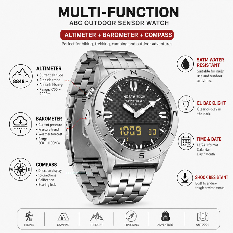 NORTH EDGE Męski sportowy zega – Compass Watch Luxury recenzja i cena