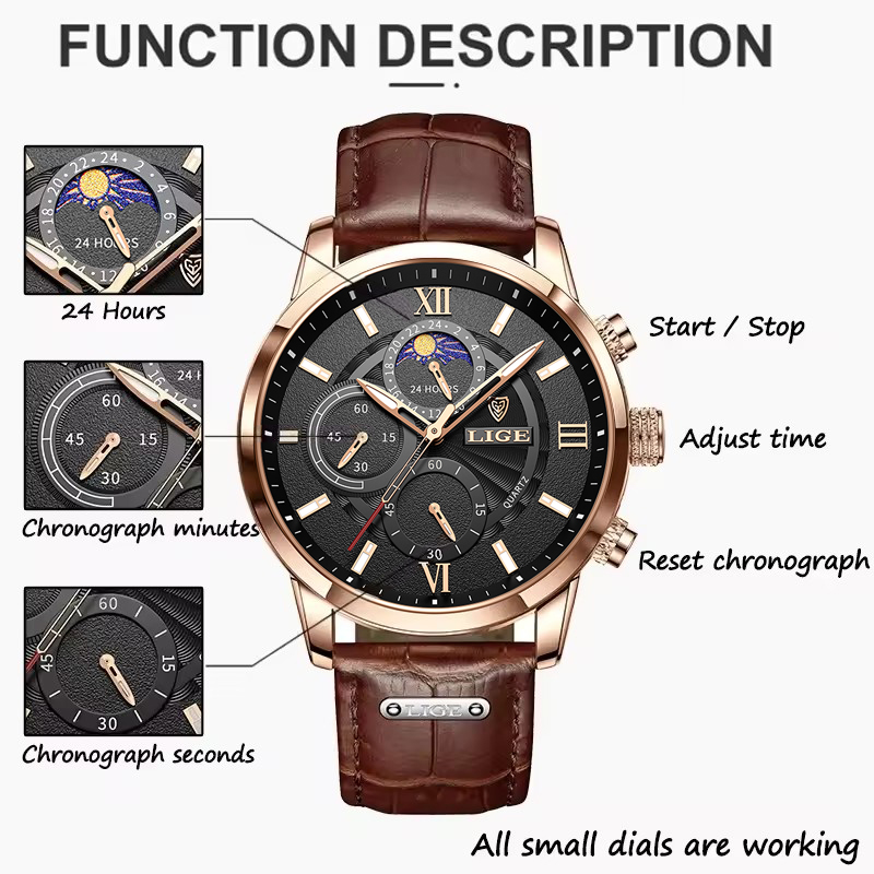 Męskie zegarki LIGE Top marka  – Luxury Watch Mockup recenzja i cena